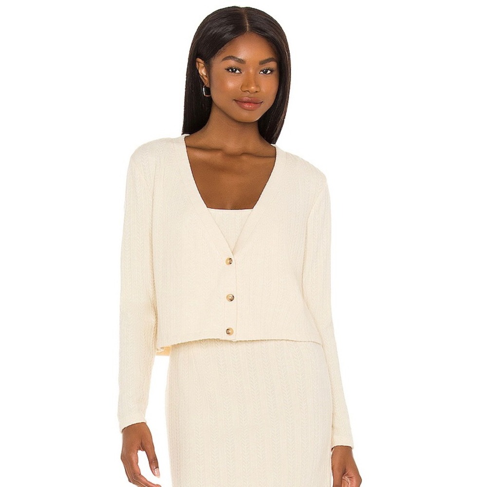 Saylor Revolve Beige Pointelle Knit Cardigan - image 1